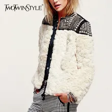 TWOTWINSTYLE-abrigo de remache polar para mujer, Rebeca gruesa de manga larga de retales de piel sintética para mujer, ropa Harajuku 2020