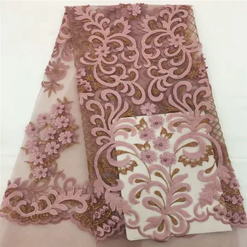 

High Quality 2018 3D Flowers Tulle Beaded French Nigerian Lace Fabrics Pearls Embroidered Sequins African Lace Fabric rof65-805