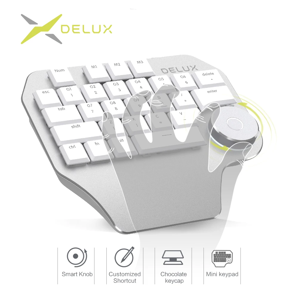 Delux T11 белая дизайнерская клавиатура с умным циферблатом 3 группы настраиваемые клавиши клавиатуры для PS Wacom Windows Mac дизайн программного обеспечения