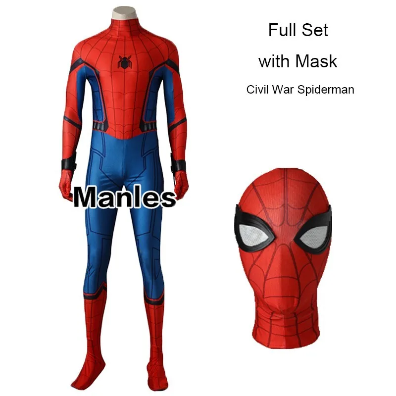 Spider-Man Homecoming Cosplay Costume Superhero Spider Man Jumpsuit Halloween Clothes Adult Men Outfit Spiderman Carnival Suit - Цвет: full set