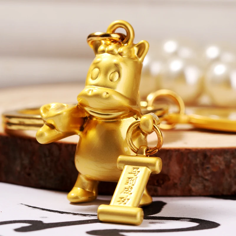 Traditional Chinese 12 Zodiac Horse Animal Key ring Golden Keychain