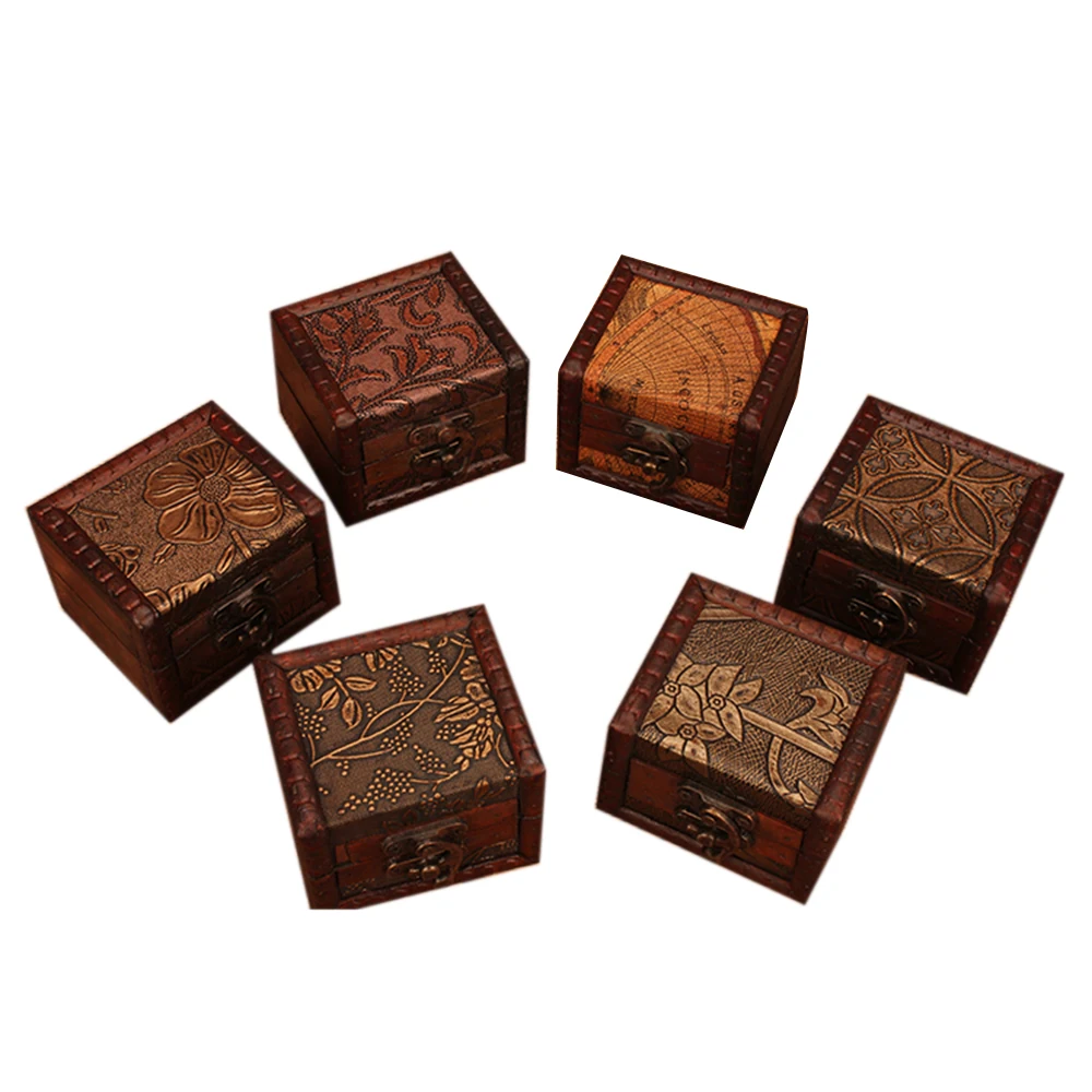 

New Vintage Wood Box Small Size Metal Lock Jewelry Treasure Chest Case Manual Sculpture Decor Makeup Organizers Storage Boxes