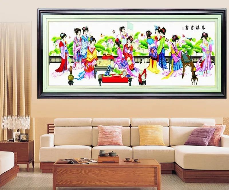 210*76 см большая картина, традиционная китайская красота, 12 фигурок, наборы для вышивания крестиком, Набор для вышивания, декор для гостиной