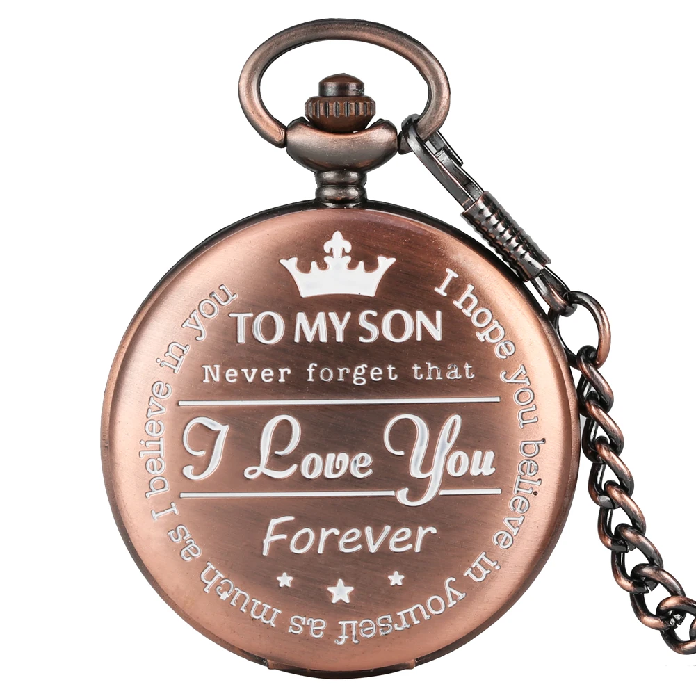 

To My Son Pattern Theme Pocket Watch Rose Gold Punk Pocket Roman Numerals Display Necklace Chain Pendant Son Gifts Dropshipping