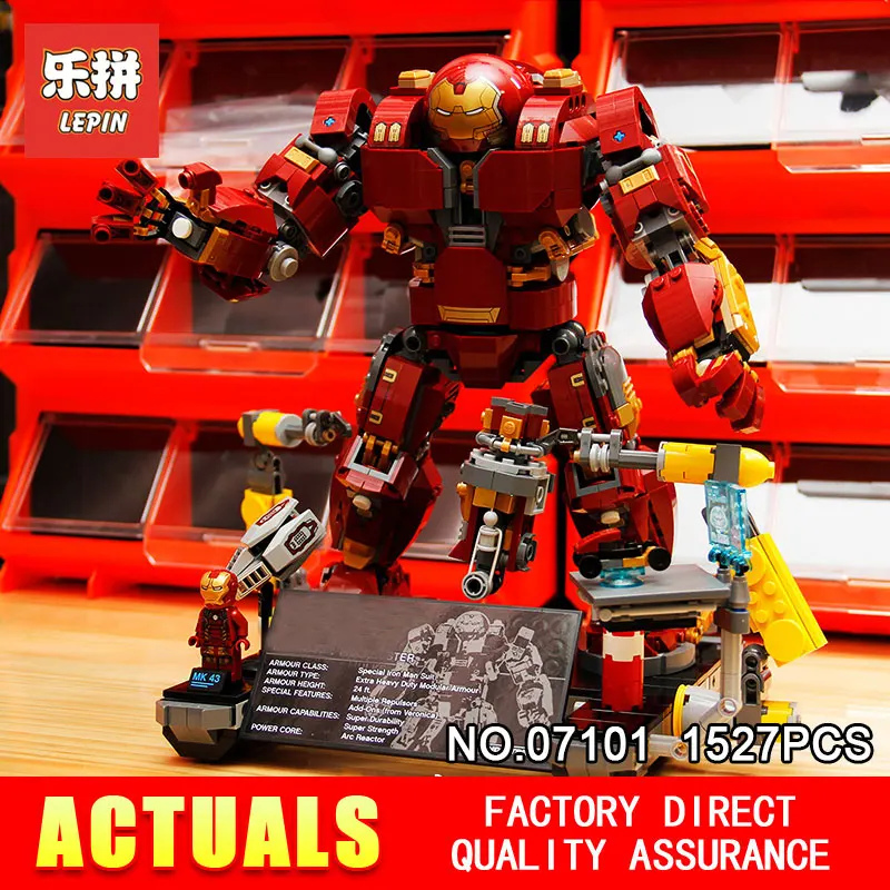 

Lepin 07101 1527Pcs Super Genuine Hero Compatible with 76105 Iron Man Anti Hulk Mech Hulkbuster Ultron Building Bricks Blocks