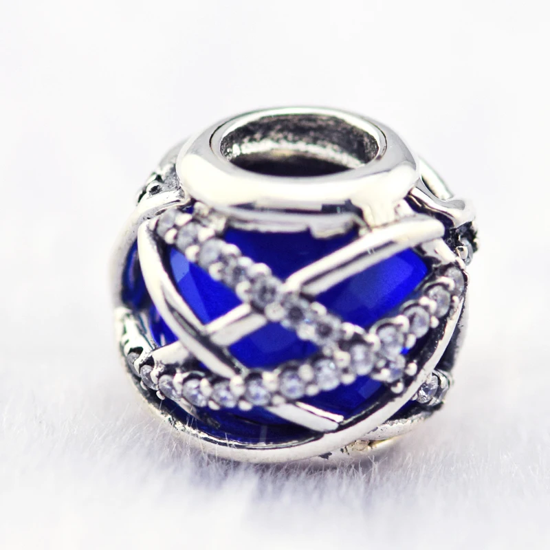 Fits for Pandora Charms Bracelets Galaxy Beads with Royal Blue CZ 100% 925 Sterling Silver 