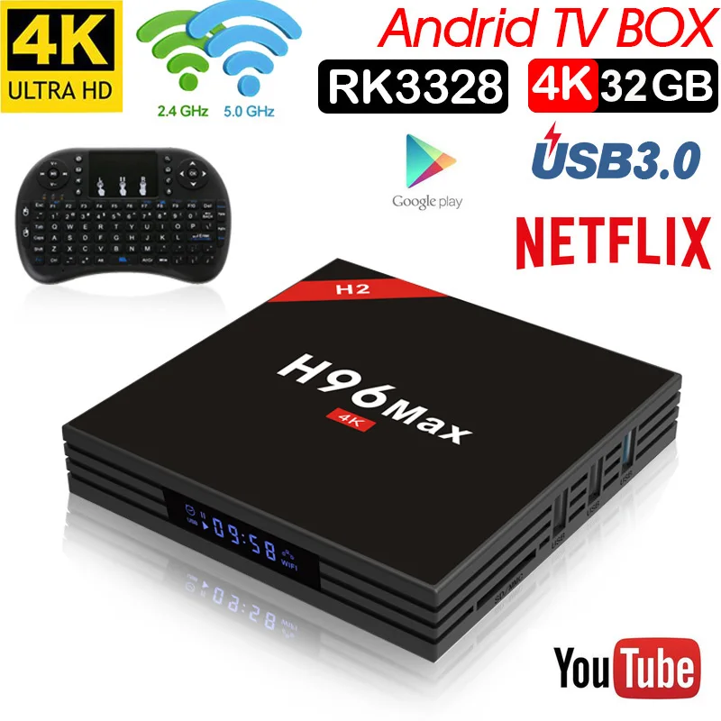 

H96 Max 4G 32G Android TV Box RK3328 Quad Core Set top box Support 2.4G 5G Wifi BT4.0 USB3.0 HDR10 4K VP9 Netflix Media Player