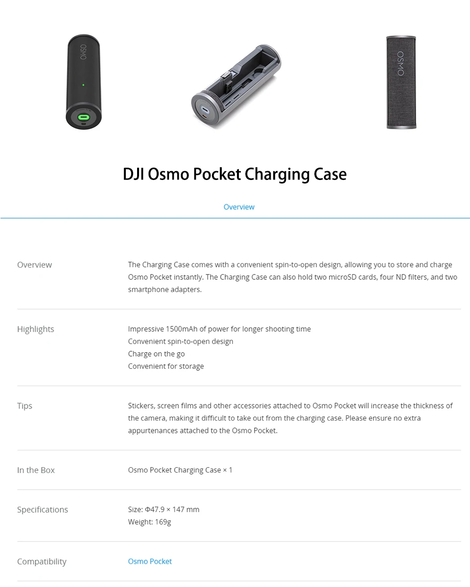 Карманный чехол для зарядки DJI OSMO для карманной мини-камеры DJI Osmo 1500 мА · ч для более длительной съемки спин-в-открытый дизайн