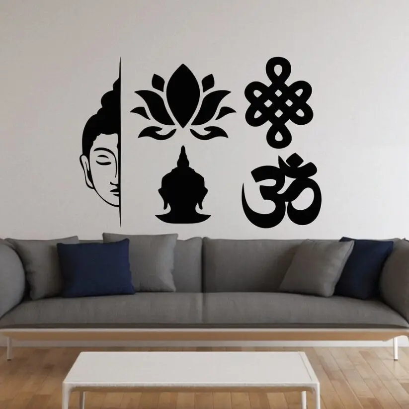 Buddha Wall Sticker Buddhism Loutus Flower Vinyl Wall Decal Home Living