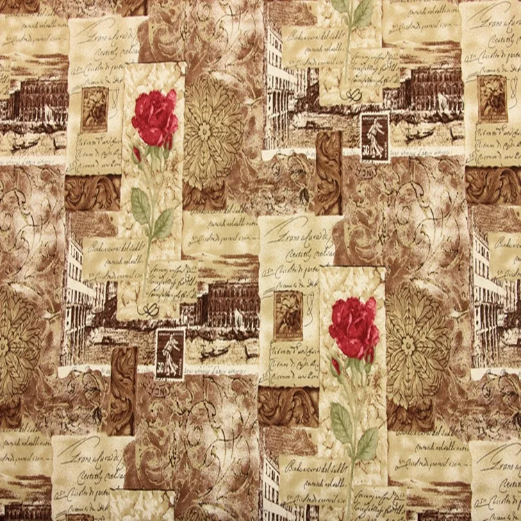 

45X110cm (Half Yard) Retro Postcard Stamp Rose Print Thick Cotton Fabric for Woman Clothes Curtain Hometextile Bag DIY-BK326