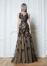 Heißer Verkauf Neue Mode A-linie U-ausschnitt Applique Zuhair Murad Abendkleider 2015 Schwarz Spitze Kleid Formales Abend-kleid kleider