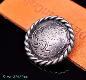 

10X 32MM ANTIQUE SILVER FLOWER ENGRAVED ROPE SIDE LEATHERCRAFT BELT SADDLE CONCHO DECOR SCREW BACK