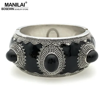 

MANILAI Indian Vintage Cuff Bangles Women Statement Jewelry Fashion Alloy Inlay Resin Ethnic Bangles & Bracelets Wholesale