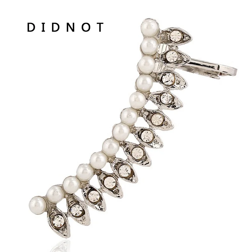 

DIDNOT Crystal Clip Earrings Left Earring Clip Pearl Ear Cuff Personality Earring Jewelry For Women QM2000