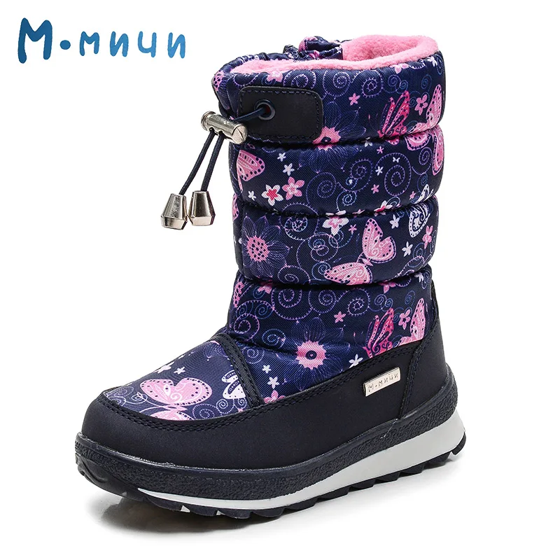 MMNUN Brand Butterfly Winter Girls Boots Shoes Girls Cute Warm Mid-Calf Winter Boots Girls Children Winter Boots Size26-31ML9626