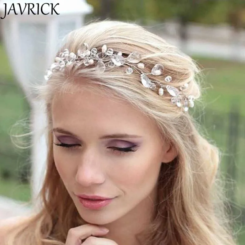 

JAVRICK Vintage Faux Crystal Pearl Tiara Drop Bridal Headband Wedding Hair Accessories Hair Jewelry Party Prom Tiara Headband
