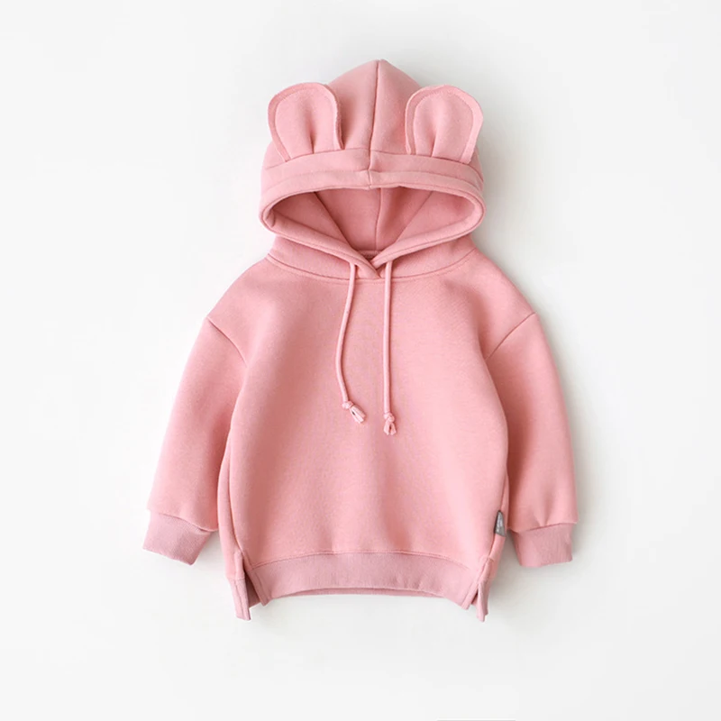 

Winter Toddler Baby Kids Boy Girl Hooded Cartoon Ear Hoodie Sweatshirt Tops Clothes roupa infantil solid yellow grey Hoodies