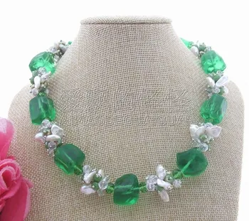 

N122711 18" keshi Pearl Green Quartz Rough Crystal Necklace