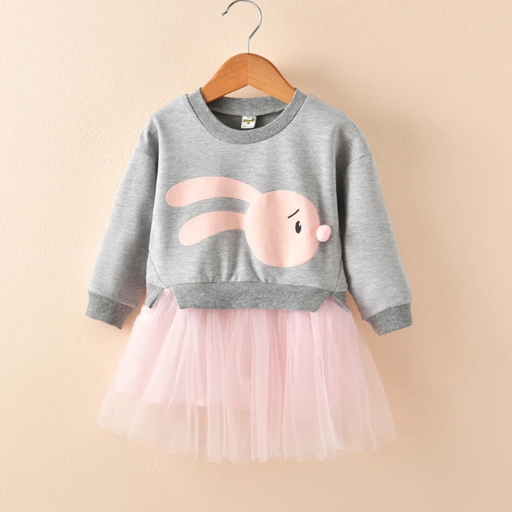 Зимняя детская одежда для маленьких девочек; свитер принцессы в стиле пэчворк с рисунком кролика; платье с фатиновой юбкой; roupa infantil; Прямая поставка;# P30