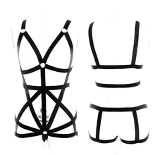 Полный набор ремней для тела, женское нижнее белье, белая подвязка, сексуальный жгут, Готическая клетка, бюстгальтер, эротический фестивальный Рейв, танец, фетиш, косплей, одежда