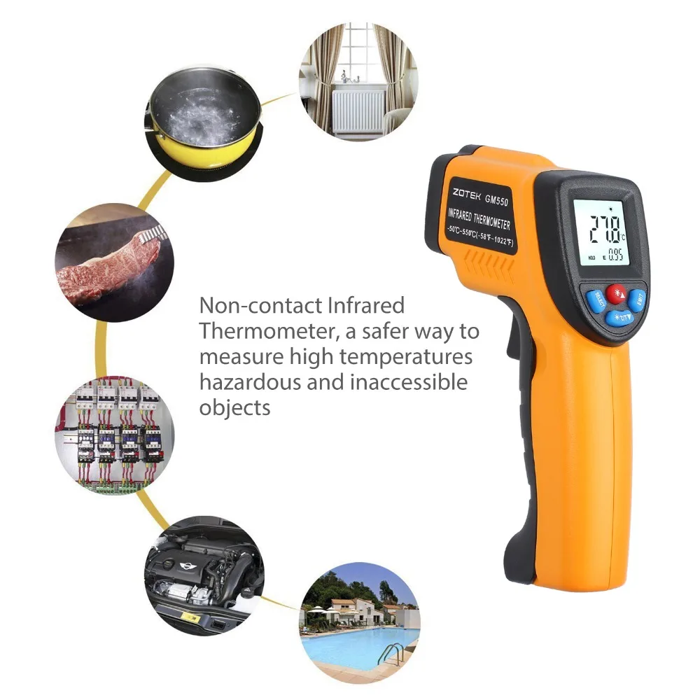 Proster для цифровой лазерный инфракрасный термометр температура-58℉~ 1022℉(-50℃~ 550℃) цифровой инфракрасный термометр