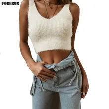 Пикантные без рукавов свитер жилет вязаный мохеровый короткие свитера с низким вырезом на спине для Sweter Damski