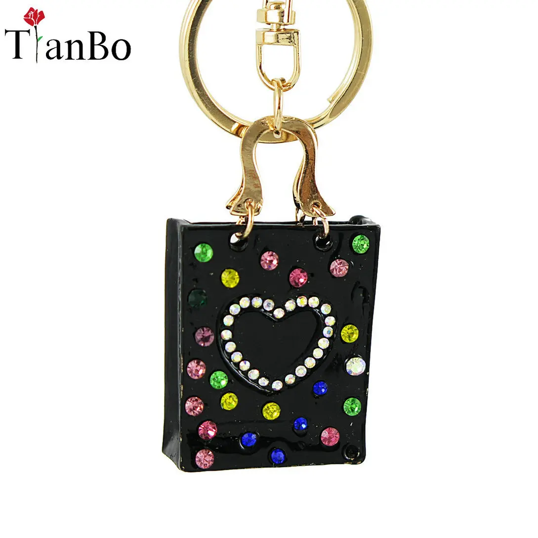 Women Fashion Colorful black bag Keychains Metal Pendant Keyrings Heart