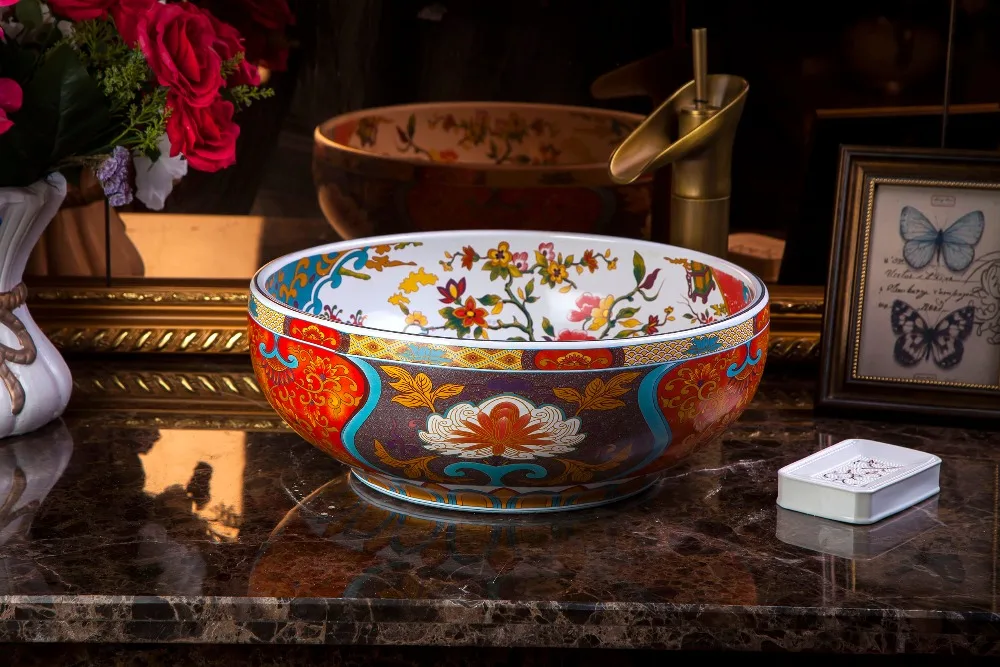 China Artistic Handmade Art wash basin Ceramic Counter Top Wash Basin Bathroom Sinks table top wash basin (4)
