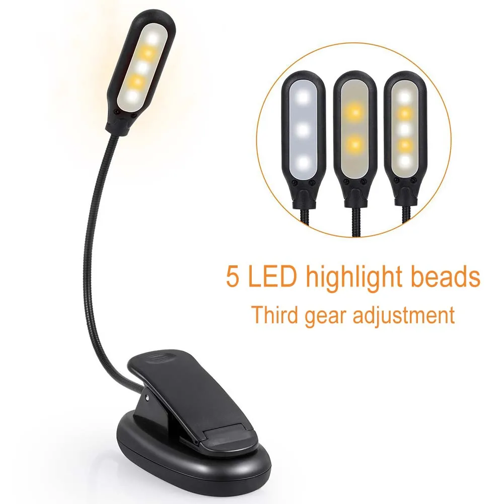 

Clamp Clip On LED Reading Light Flexible Bedside Lamp Portable Battery/USB Rechargeable Book Lights DTT88