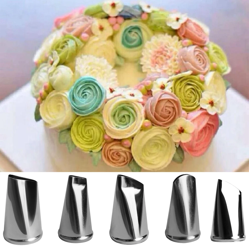 

5 Pcs/Set Icing Piping Nozzles Rose Petal Cake Decorating Tips Russian Baking Stainless Steel Icing Piping Nozzles Rose Petal