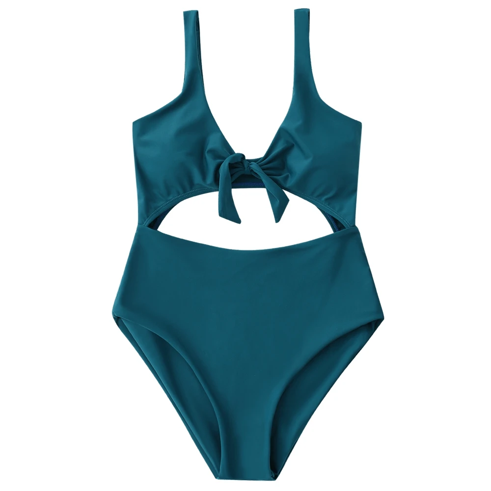 Women High Rise Cut Out Front Tied Swimwear Wire Free Padded Spaghetti