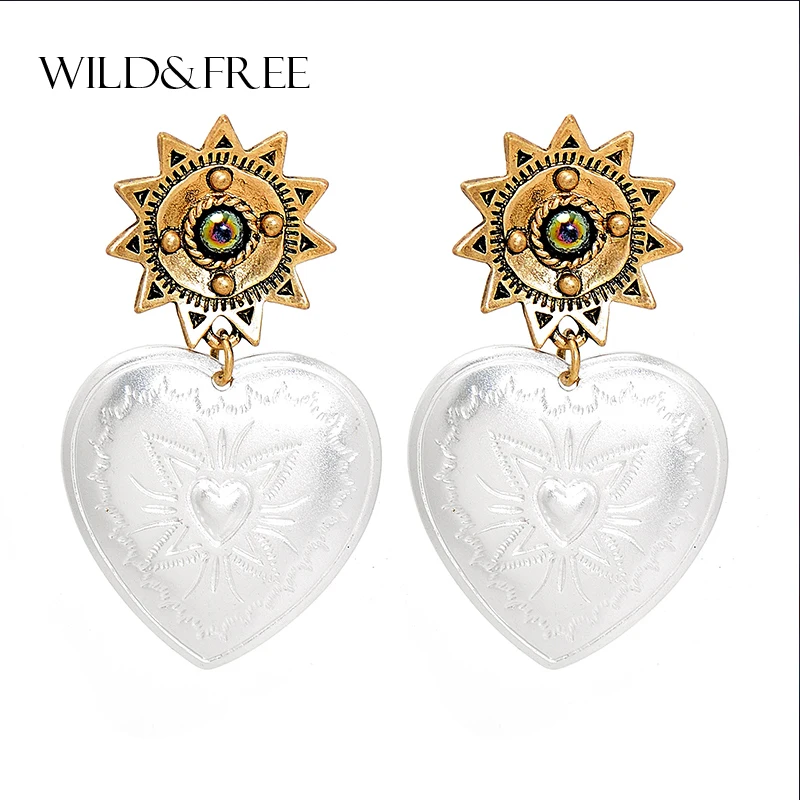 

Wild&Free New Mixed Color Big Heart Stud Earrings For Women Curved Surface Statement Dangle Earing Jewellery Gifts Wholesale