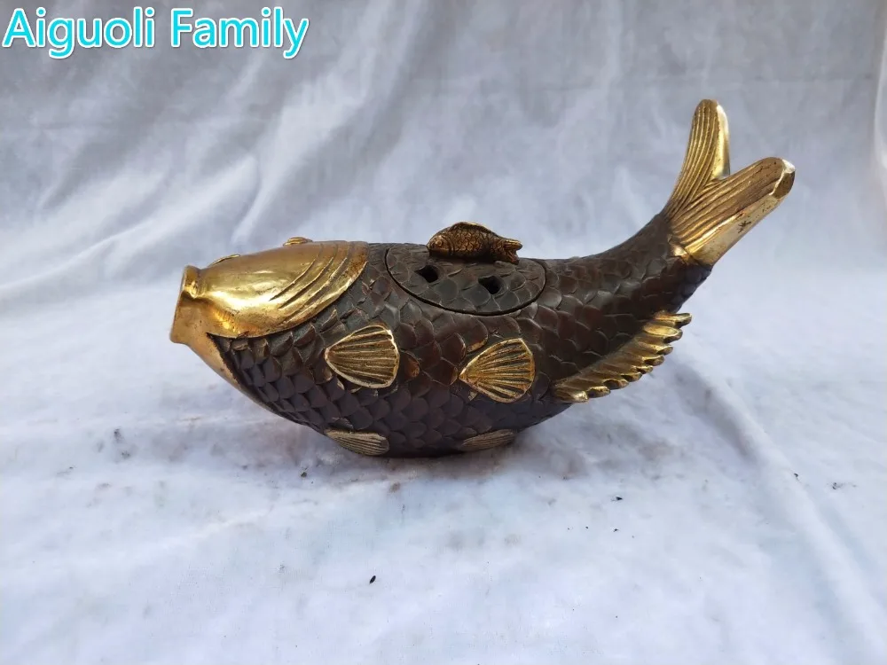 

Home Decorations Censer Craft /Art Collection Chinese Old Bronze Gilt Handmade Fish Style Incense Burner