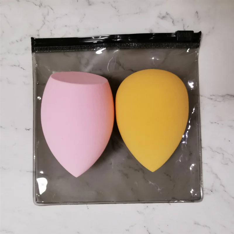 2pcs Beauty Makeup Sponge Puff Set Powder Foundation Blending Sponge Latex-Free Dry Wet Use Cosmetic Egg Mix Color 2 Shapes+ Bag - Цвет: Orange and Lgt pink