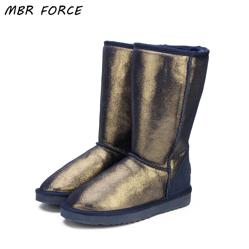 Goedkoop MBR FORCE Top Kwaliteit Echt Leer Snowboots voor Vrouwen Waterdichte Hoge Winter Laarzen Warme Vrouwen Lange Laarzen Zwart ONS 3 13