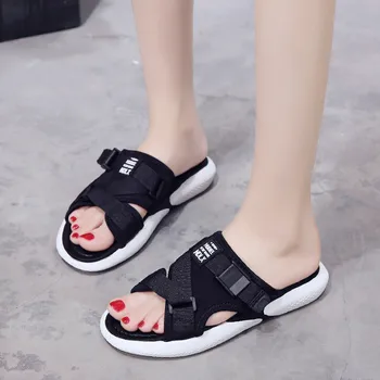 

Fashion Summer Flat Women's Slippers 2019 Thick Bottom Casual Sandals Korean Solid Color Shoes for Female