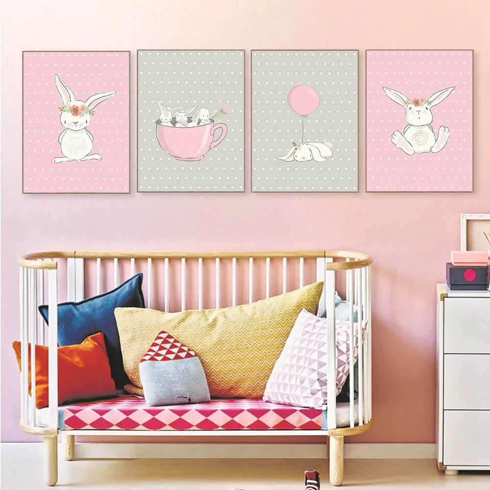 Baby Nursery Wall Art Canvas Painting Cartoon Rabbit Animal Posters