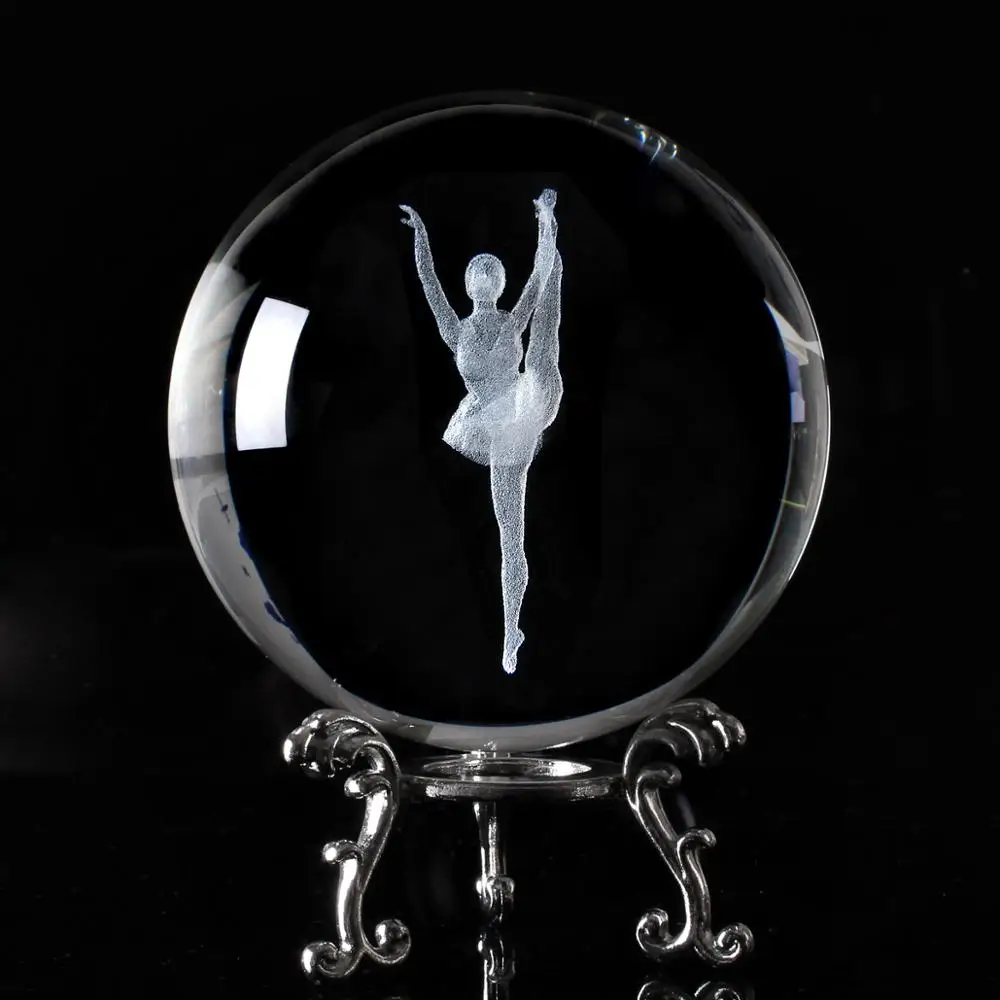 6/8 см прозрачный хрустальный шар 3D лазерной гравировкой балетные костюмы для танцев Стекло декоративный шар Feng Shui Арт Декор Аксессуары миниатюры подарки - Цвет: With Silver Base