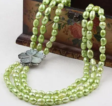 

Freshwater Apple Green Chartreuse Pearl Statement Necklace ,Wedding Bridal Jewelry Bridesmaid Gift.Flower Clasp