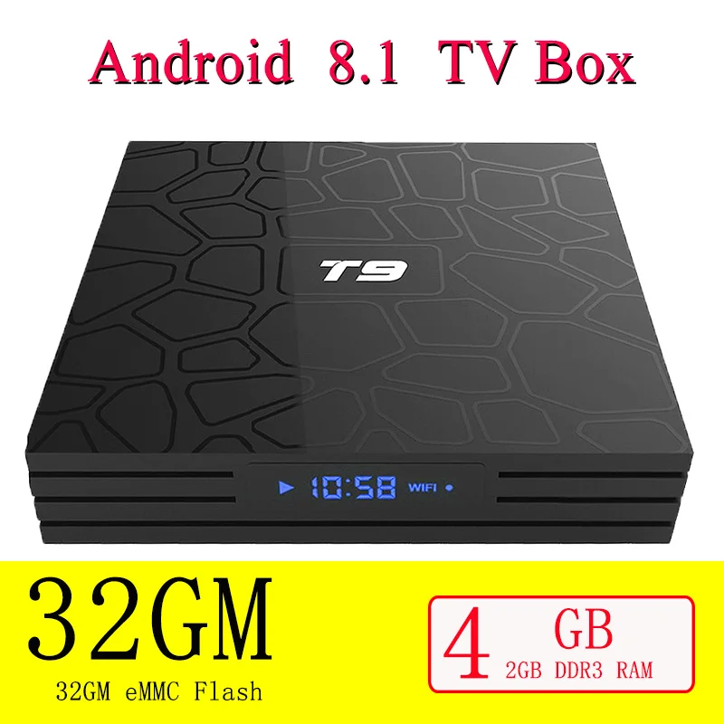 T9 TV Box Android 8.1 4GB 32GB Smart TV prefix Rockchip RK3328 1080P H.265 4K GooglePlay media player PK H96max