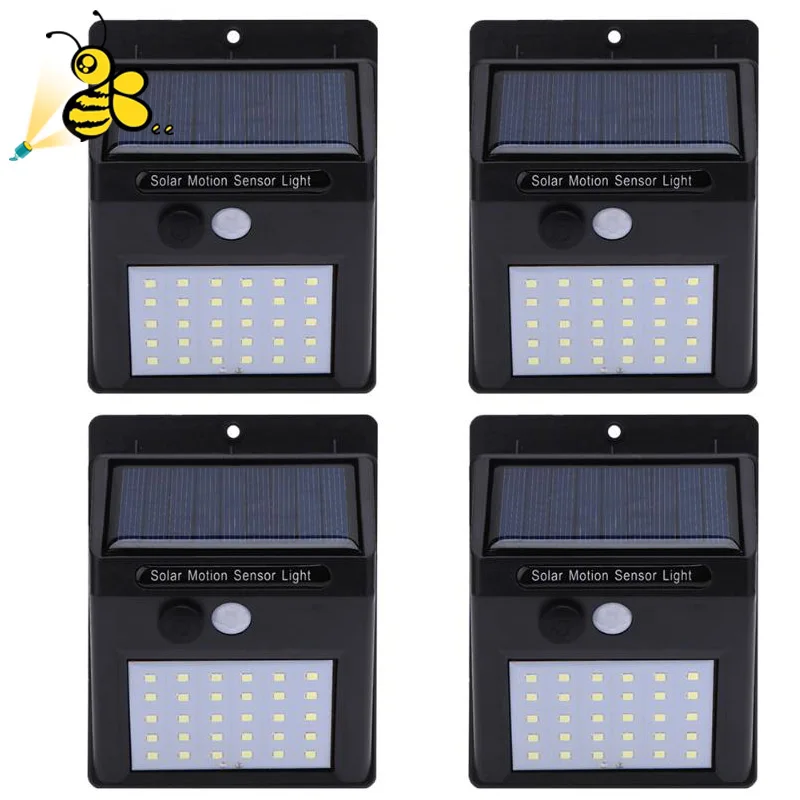 

4pcs LED Solar Powered Light 30 LED Solar Wall Lamp Outdoor Waterproof Garden Yard Lamps PIR Motion Sensor Rechargeable