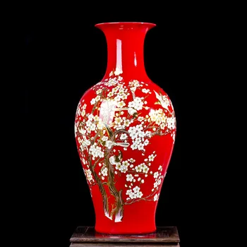

Jingdezhen ceramic Chinese red porcelain vase landing Large living room decoration decoration vase furnishing articles