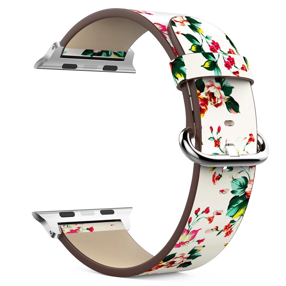 Кожаный ремешок для часов Apple Watch 38 мм 42 iWatch серии 1 2 3 цветочный Цветочный Принт