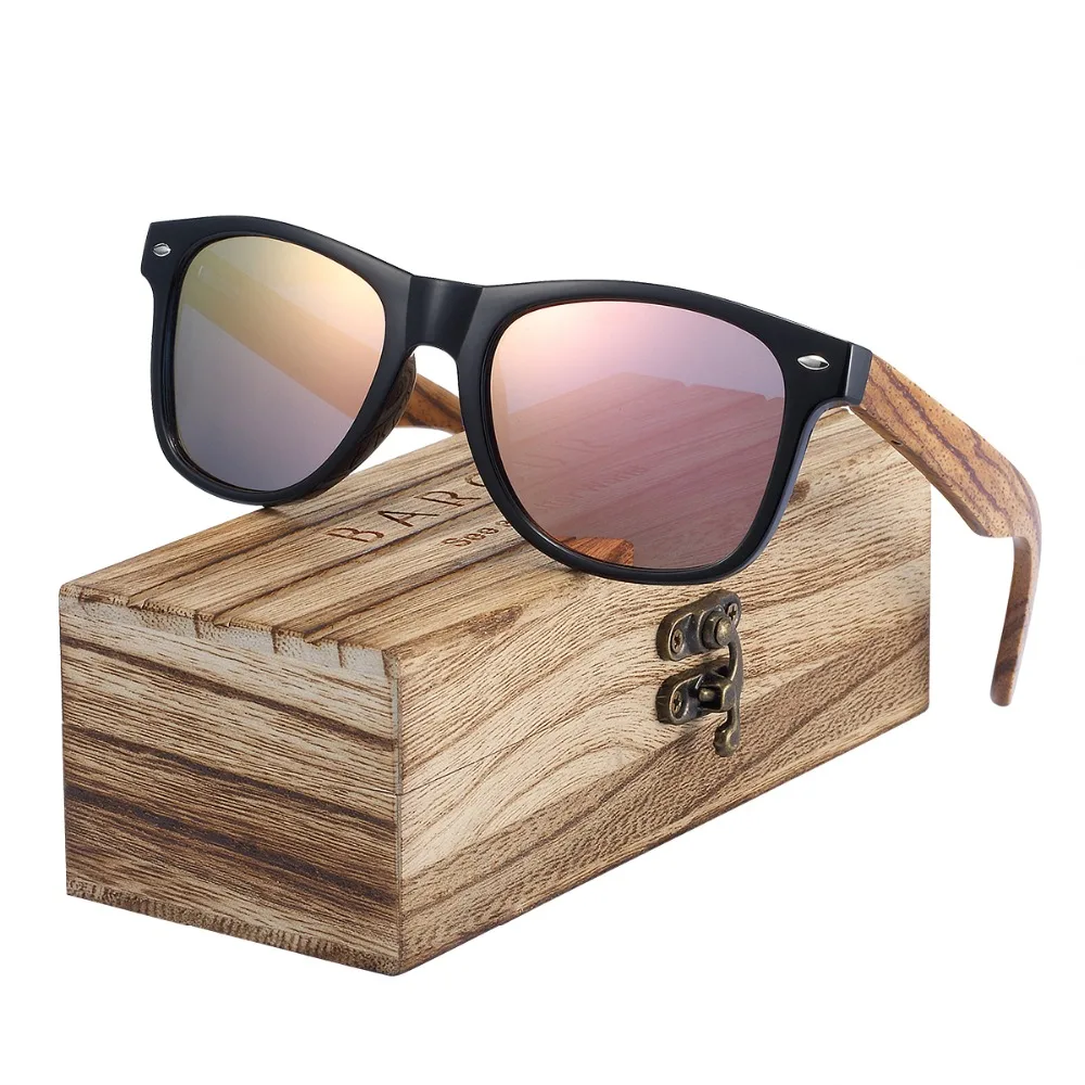 

BARCUR Vintage Zebra Wood Sunglasses Polarized Men Women Sunglasses Feminino Pink oculos de sol