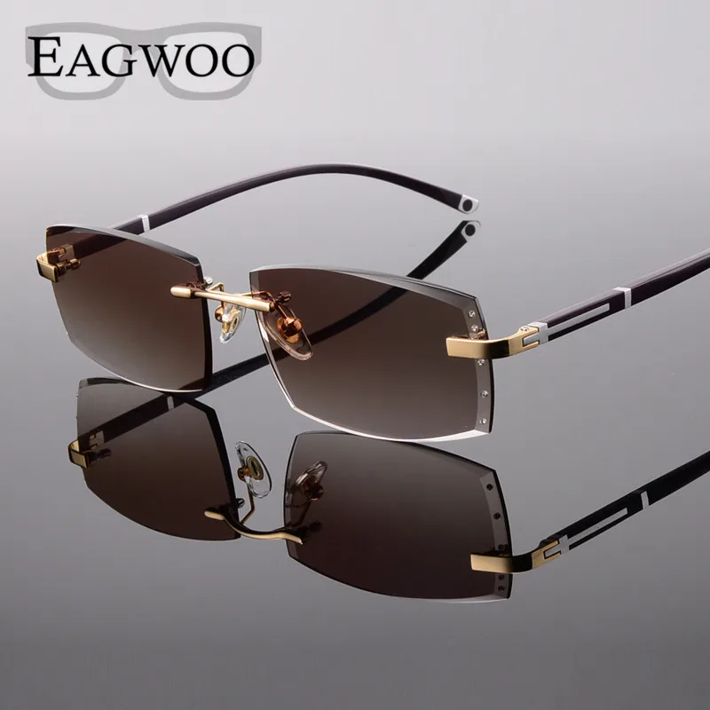 Очки из сплава, мужские очки без оправы, очки для чтения, близорукость, очки с цветными тонированными линзами по рецепту, 528065