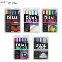 Tombow ABT двойная кисть маркеры для рисования каллиграфии набор ручек яркий 10-Pack Blendable Brush Fine Tip Акварельная надпись