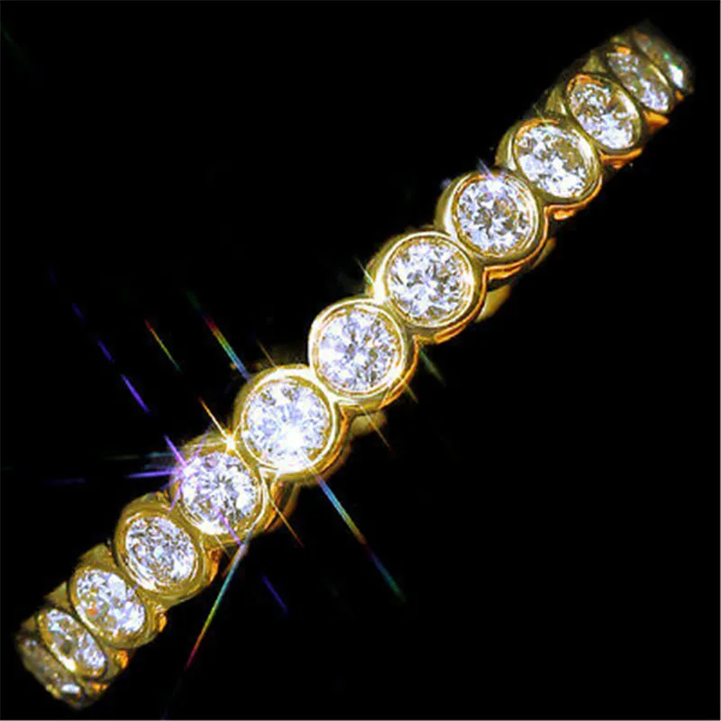 Кольцо вечности, 925 пробы, серебряное, проложенное AAAAA cz, обручальное кольцо, кольца для женщин, свадебные, вечерние, модные ювелирные изделия - Цвет основного камня: Gold