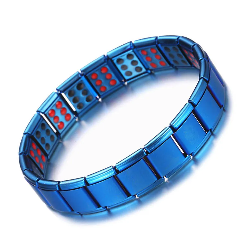 Синий Черный 3 ряд магнитный браслет для мужчин и женщин нержавеющая сталь эластичное лечение артрита браслет ювелирные изделия - Окраска металла: blue