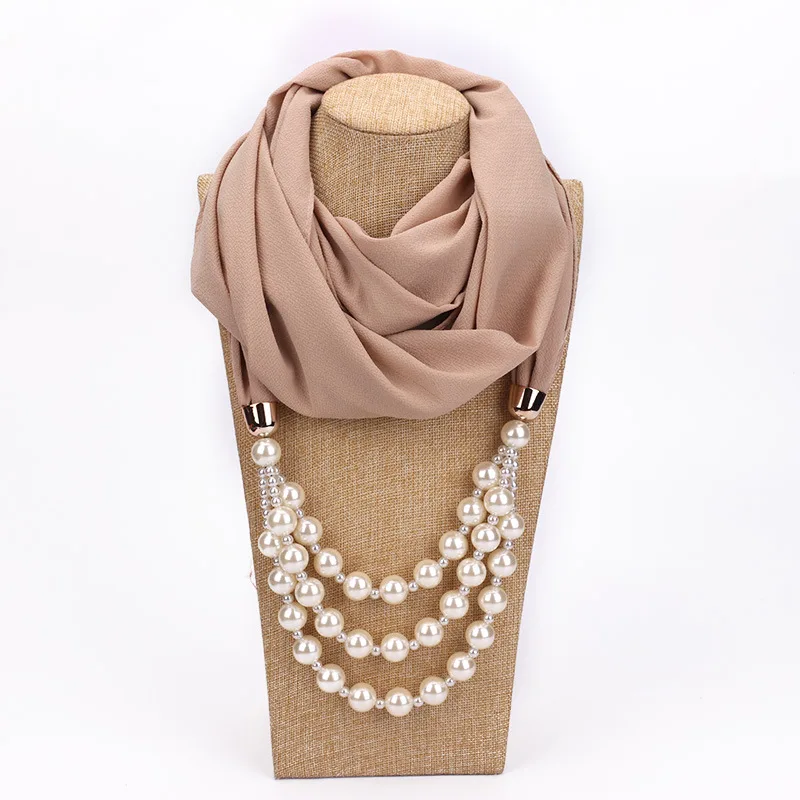 Новинка, ожерелье с жемчужной цепочкой, женский шарф для женщин, ювелирные изделия, шарфы, шарф, платок для женщин - Цвет: Beige
