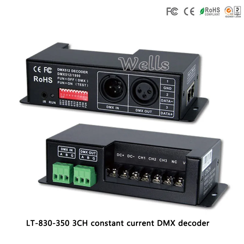 

3CH constant current DMX/PWM decoder;LT-830-350;DC12V-DC48V input;350mA CC*3CH output led controller for rgb strip/light/lamps